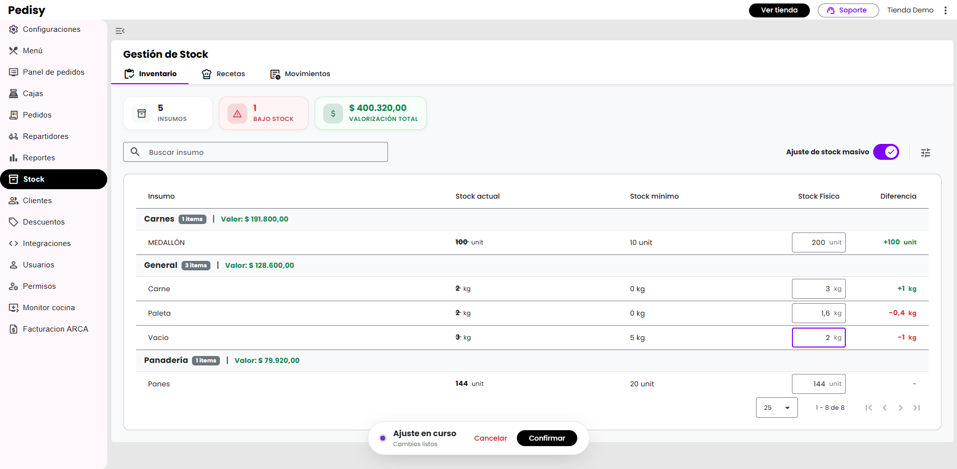 Gestión de materia prima
